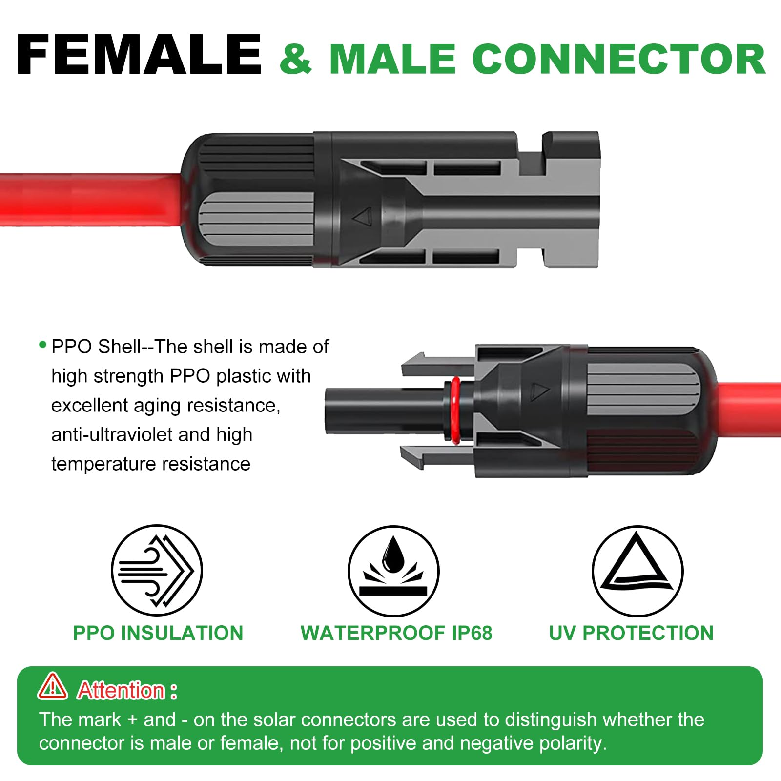 Oududianzi 30 Feet 10AWG Solar Extension Cable, Solar Panel Extension Cable with Solar Panel Connectors, Solar Panel Wire for Solar Systems, Car, RV and Boats (30FT Red + 30FT Black)