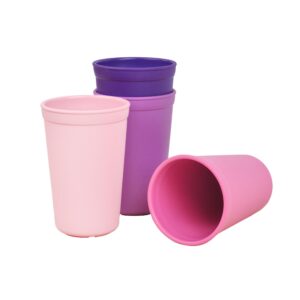 re-play made in usa 10 oz. open cups for toddlers, set of 4 - reusable and stackable toddler cups for easy storage - dishwasher/microwave safe kids plastic cups, 4.75" x 3.25", princess