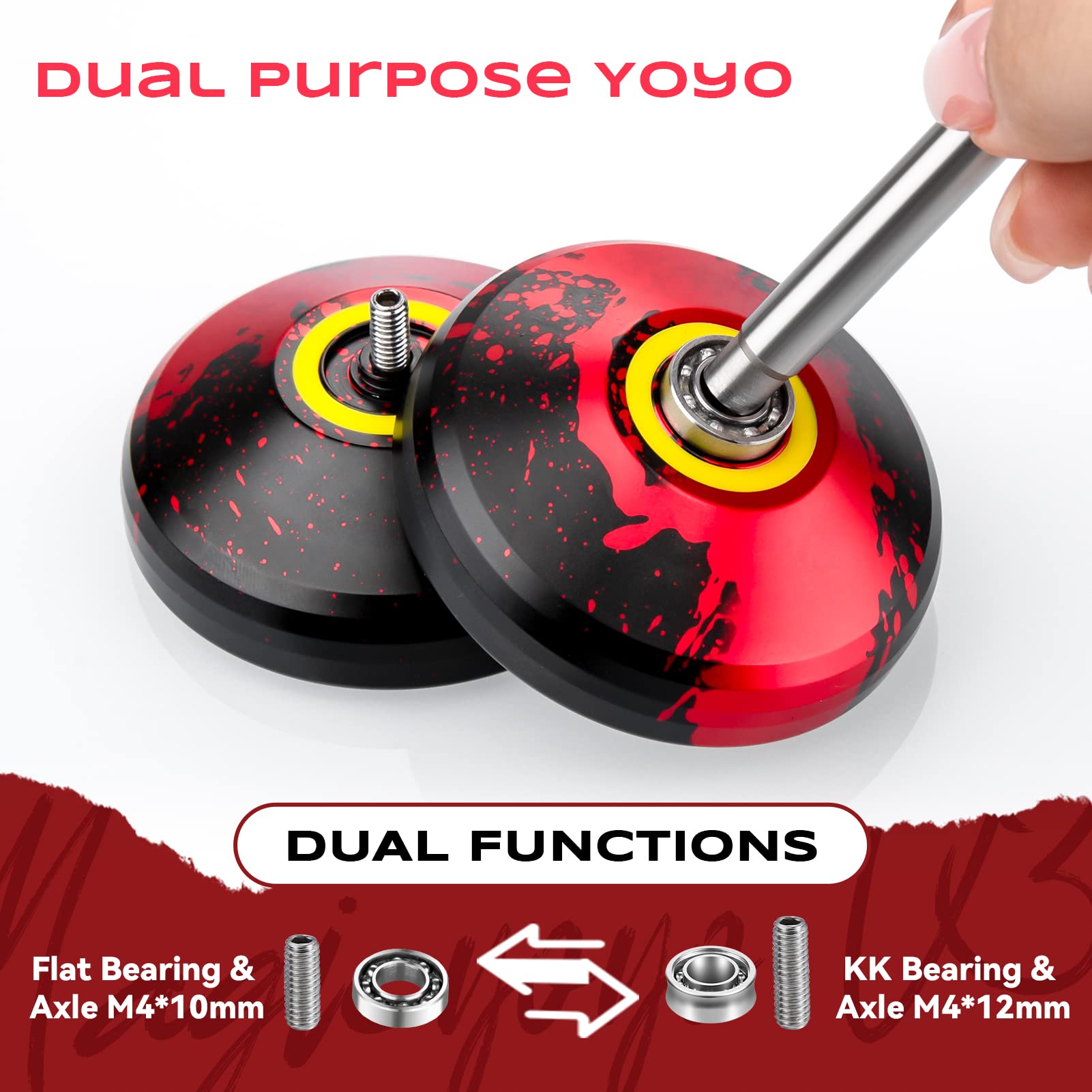 YOYO Replacement - 2 PCS Unresponsive Yoyo Bearing + 2 PCS Long Axle (12mm) + Yoyo Bearing Remover Tool