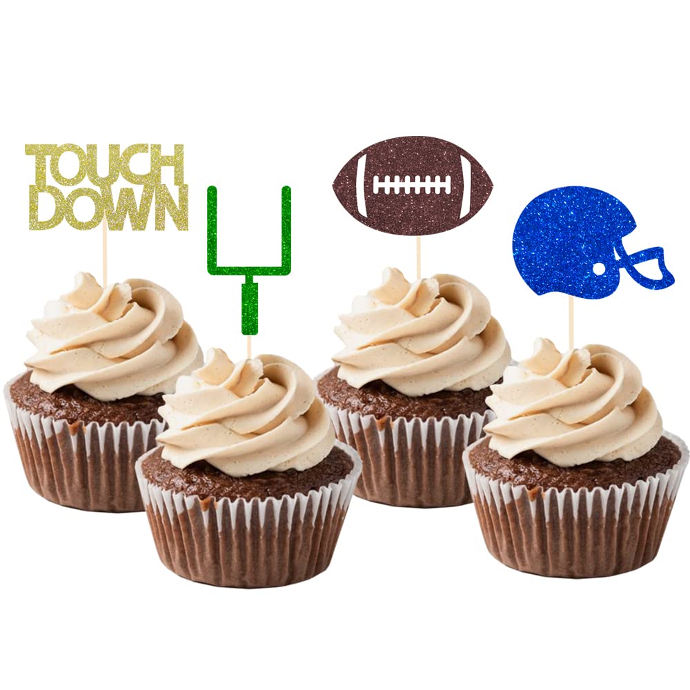 24 Pieces football Theme Glitter Cupcake Topper Cake Picks Decoration for Baby Shower Birthday Party Favors,Super Bowl Sunday Party Supplies with Touchdown, Football and Field Goal