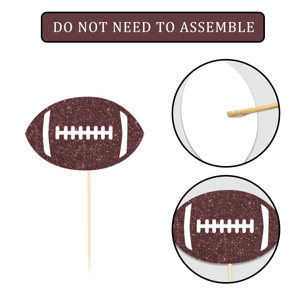 24 Pieces football Theme Glitter Cupcake Topper Cake Picks Decoration for Baby Shower Birthday Party Favors,Super Bowl Sunday Party Supplies with Touchdown, Football and Field Goal