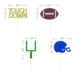 24 Pieces football Theme Glitter Cupcake Topper Cake Picks Decoration for Baby Shower Birthday Party Favors,Super Bowl Sunday Party Supplies with Touchdown, Football and Field Goal