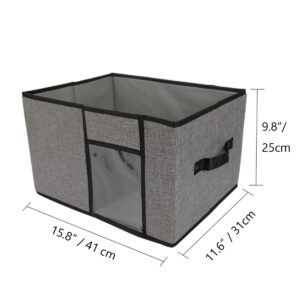 Tuokor Fabric Storage Bins with Lid, 2 Handles and Clear Window, 16x12x10 inches (LxWxH) Washable Foldable Storage Basket Cube Box 3-Pack, Gray