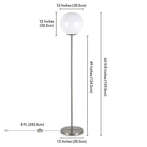 Theia Globe & Stem Floor Lamp with Plastic Shade in Brushed Nickel/White