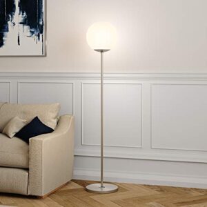 Theia Globe & Stem Floor Lamp with Plastic Shade in Brushed Nickel/White