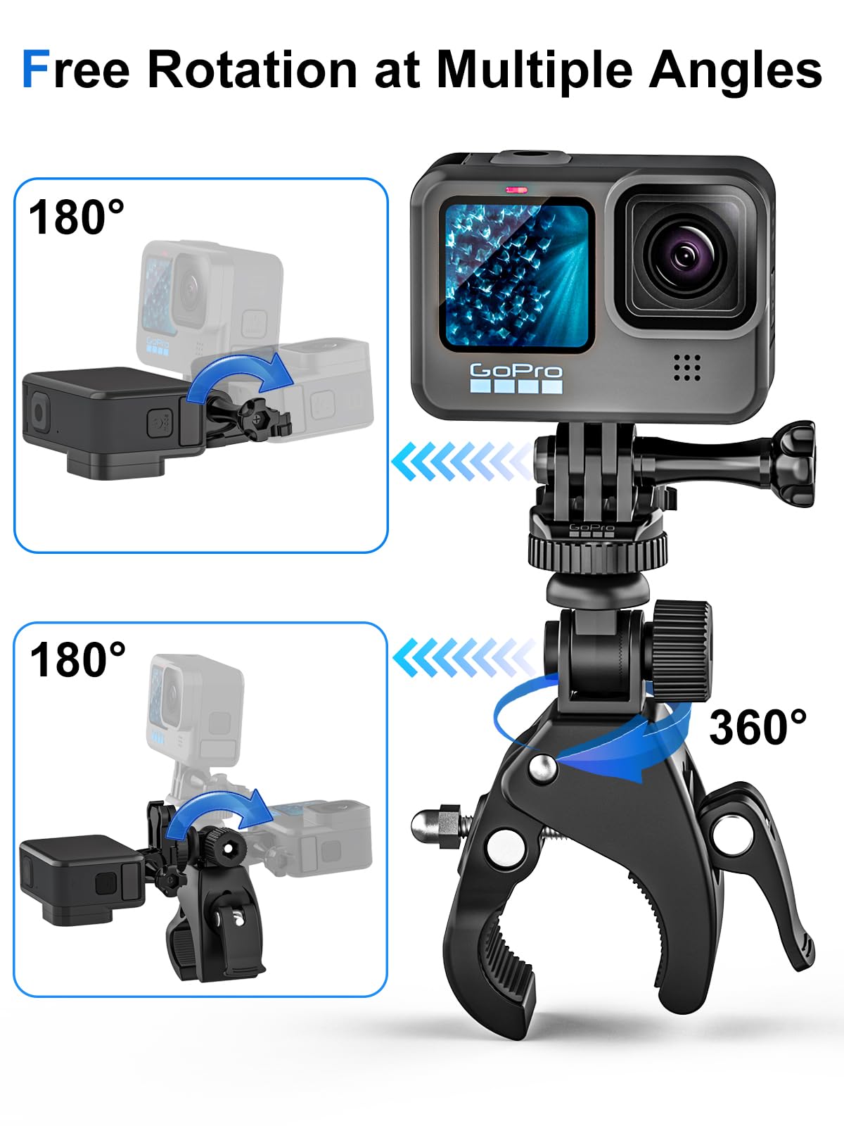 Kolasels Easy Installation Adjustable Crossbow Gun Scope Camera Clamp Mount with 1/4 Thread for Gopro Hero Session Fixation