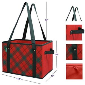 Earthwise Deluxe Collapsible Reusable Shopping Box Grocery Bag Set with Reinforced Bottom Plaid Holiday Xmas Christmas Design Storage Boxes Bins Cubes (Set of 3) (Holiday)