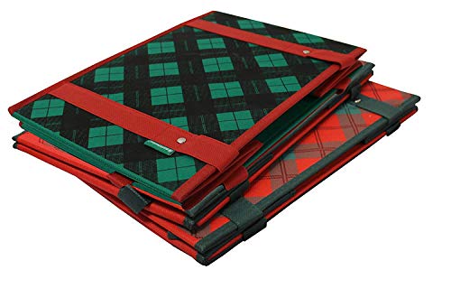 Earthwise Deluxe Collapsible Reusable Shopping Box Grocery Bag Set with Reinforced Bottom Plaid Holiday Xmas Christmas Design Storage Boxes Bins Cubes (Set of 3) (Holiday)