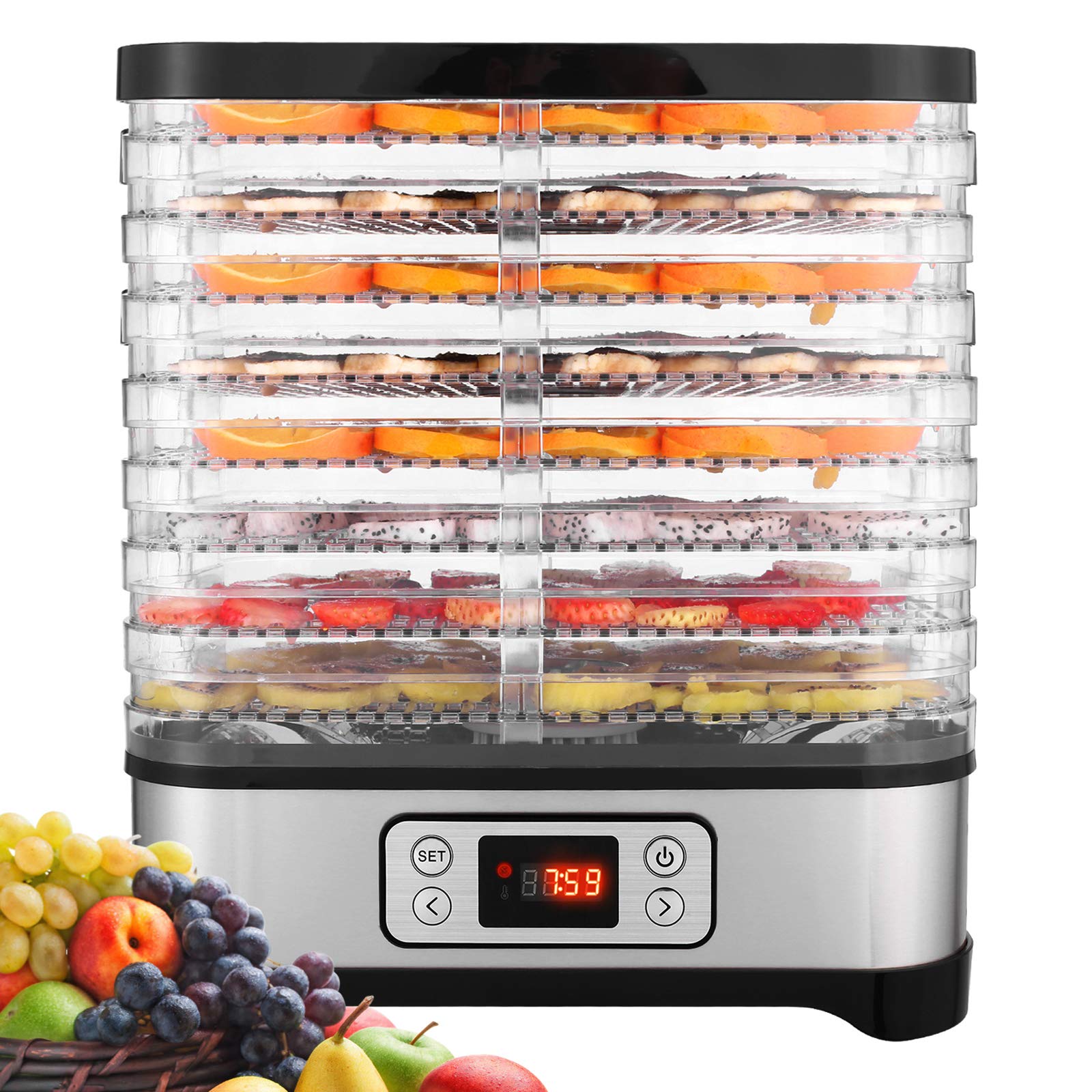 Food Dehydrator Machine, Fruit Dehydrators with 8-Trays, Digital Timer and Temperature Control(95ºF-158ºF) for Food, Jerky, Meat, Fruit, Herbs and Vegetable, 400 Watt, BPA Free