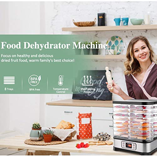 Food Dehydrator Machine, Fruit Dehydrators with 8-Trays, Digital Timer and Temperature Control(95ºF-158ºF) for Food, Jerky, Meat, Fruit, Herbs and Vegetable, 400 Watt, BPA Free