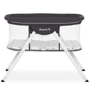 dream on me poppy traveler portable bassinet in dark grey, lightweight, spacious and convenient mesh design, jpma certified, easy to clean and fold baby bassinet - carry bag included