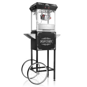 olde midway vintage style popcorn machine maker popper with cart and 6-ounce kettle - black