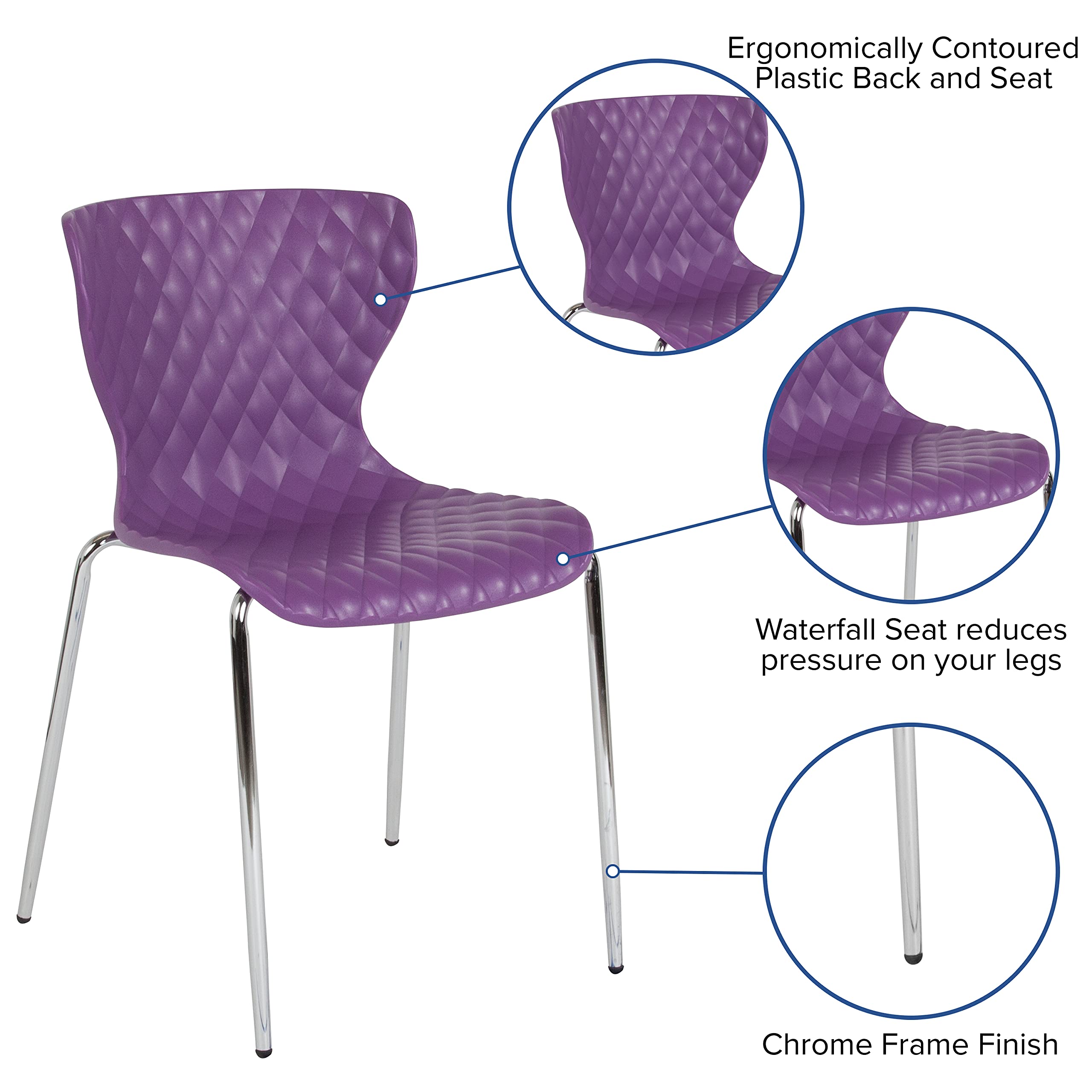 EMMA + OLIVER Contemporary Design Purple Plastic Stack Chair