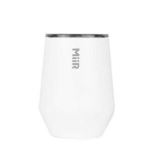 miir, 10oz insulated stemless wine glass - stainless steel, press-on lid, spill proof tumbler for camping, bbq, picnic and home, white