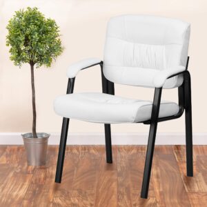 emma + oliver white leathersoft executive reception chair with black metal frame