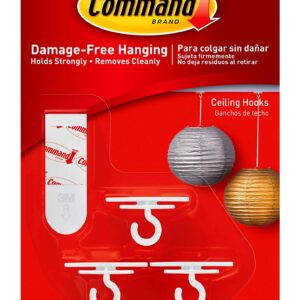 Command Ceiling Hooks, Total 12 Hooks with 16 Command Strips, Decorate Damage-Free, 3 count (Pack of 4)