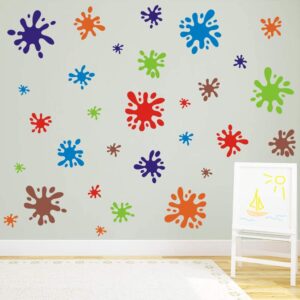 toarti multicolor paint wall decal (112pcs), splatter and splotches wall sticker for classroom decoration, primary color paint splash room decor ink splotch wall stickers