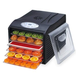 Samson"Silent" Dehydrator with 6 STAINLESS STEEL Trays and Digital Timer and Temperature Control for Fruit, Vegetables, Beef Jerky, Herbs, Dog Treats, Fruit Leathers and More