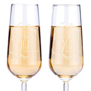 be burgundy set of 2, personalized wedding champagne flutes, floral, toasting glasses for bride and groom, wedding toast glasses, wedding registry by brides name, wedding gift