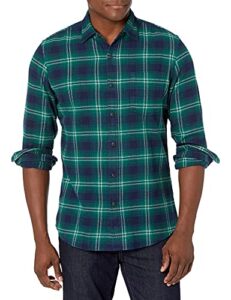 amazon essentials men's slim-fit long-sleeve plaid flannel shirt (limited edition colors), green navy plaid, medium