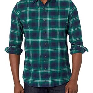 Amazon Essentials Men's Slim-Fit Long-Sleeve Plaid Flannel Shirt (Limited Edition Colors), Green Navy Plaid, Medium