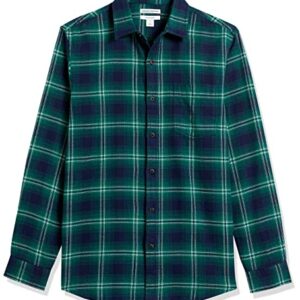 Amazon Essentials Men's Slim-Fit Long-Sleeve Plaid Flannel Shirt (Limited Edition Colors), Green Navy Plaid, Medium