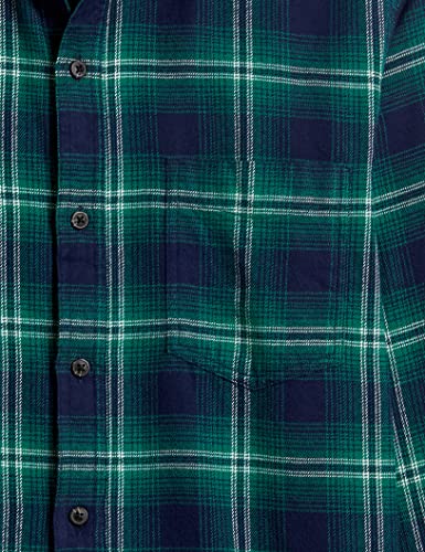 Amazon Essentials Men's Slim-Fit Long-Sleeve Plaid Flannel Shirt (Limited Edition Colors), Green Navy Plaid, Medium