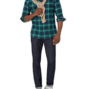 Amazon Essentials Men's Slim-Fit Long-Sleeve Plaid Flannel Shirt (Limited Edition Colors), Green Navy Plaid, Medium