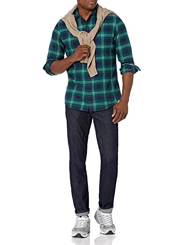 Amazon Essentials Men's Slim-Fit Long-Sleeve Plaid Flannel Shirt (Limited Edition Colors), Green Navy Plaid, Medium