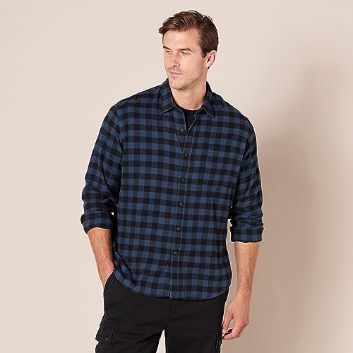 Amazon Essentials Men's Slim-Fit Long-Sleeve Plaid Flannel Shirt (Limited Edition Colors), Green Navy Plaid, Medium