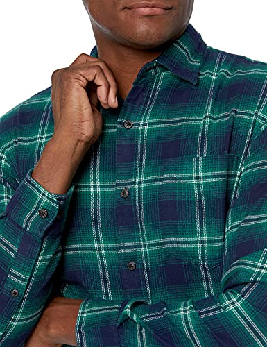 Amazon Essentials Men's Slim-Fit Long-Sleeve Plaid Flannel Shirt (Limited Edition Colors), Green Navy Plaid, Medium