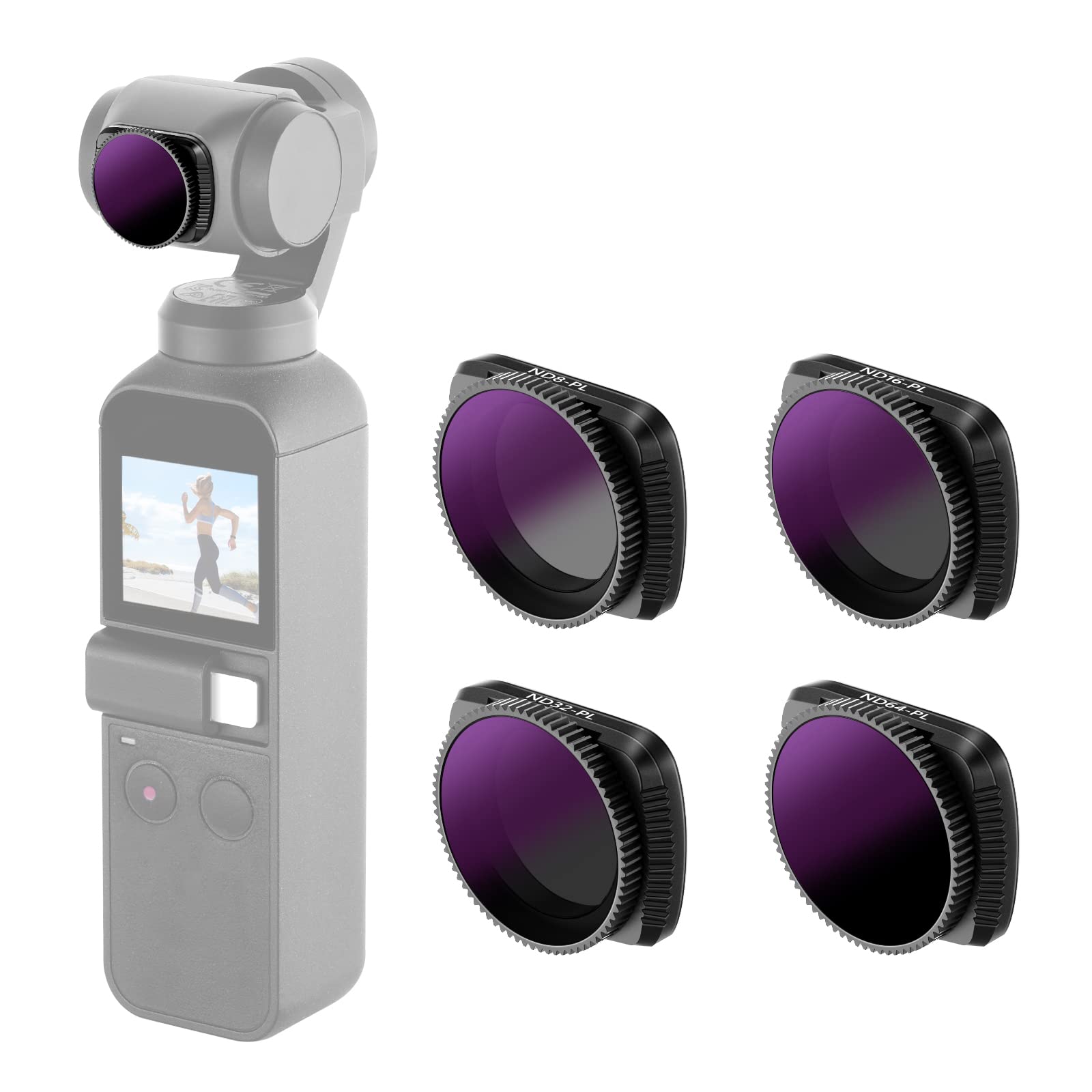 Neewer Magnetic ND/PL Filter Kit Compatible with DJI Osmo Pocket 2 / Osmo Pocket 1 Camera-4-Pack, ND8/PL, ND16/PL, ND32/PL, ND64/PL Filter, Made of Optical Glass and Aviation Aluminum Frame (Black)