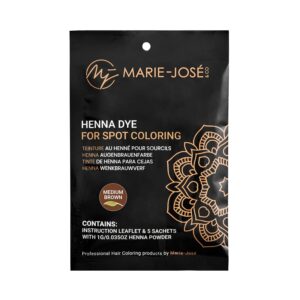 marie-josé & co henna eyebrow tint medium brown dye, eyebrow for spot coloring, long-lasting eyebrow powder, water & smudge proof, 5 sachets, good for 50 applications