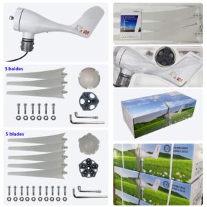 Marsrock 400W Windmill 24V AC with Charging LED Small Wind Turbine Generator MPPT Controller for Wind Solar Hybrid System 2m/s Low Start Wind Speed with 5 Blades(5S-400H-24W)