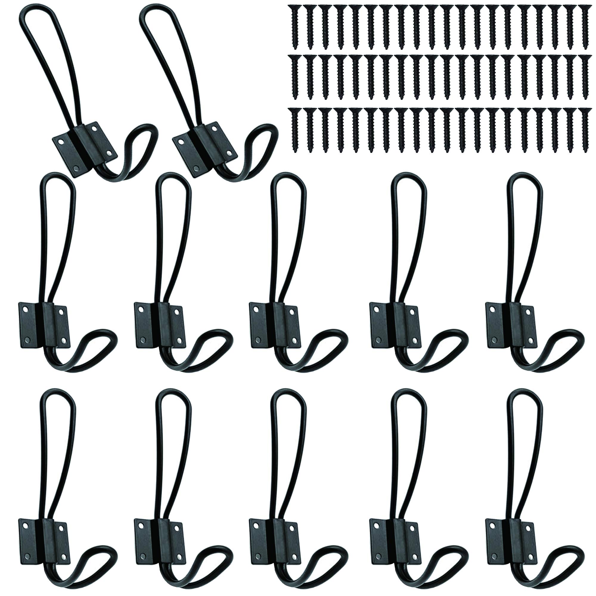 Hajoyful Rustic Entryway Hooks-12 Pack Farmhouse Hooks with Metal Screws Included, Black Decorative Wall Mounted Rustic Coat Hooks Rack, Double Vintage Organizer Hanging Wire Hook Clothes Hanger