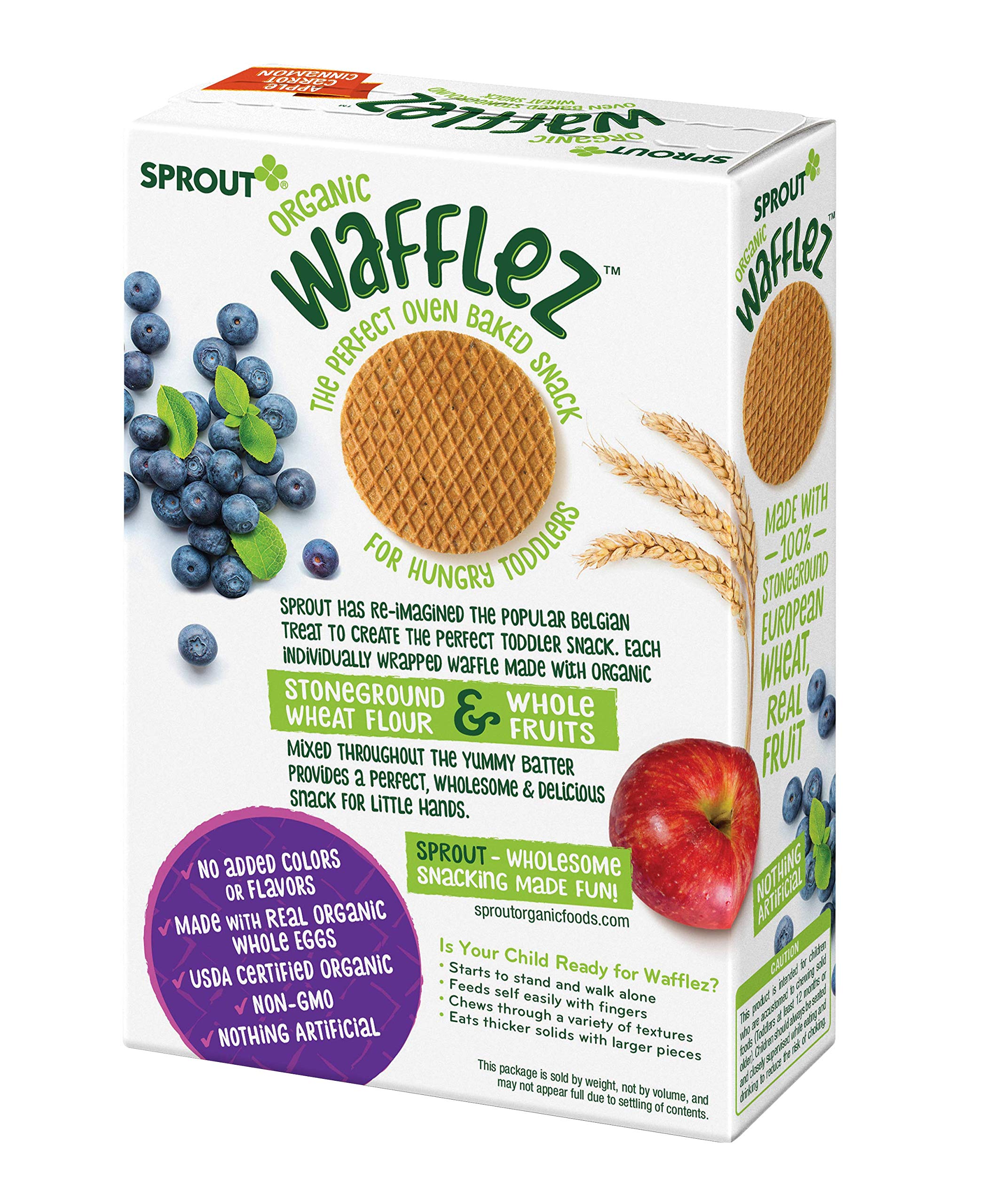 Sprout Organic Baby Food, Stage 4 Toddler Snacks, Blueberry Apple Wafflez, Single Serve Waffles 5 Count(Pack of 10)