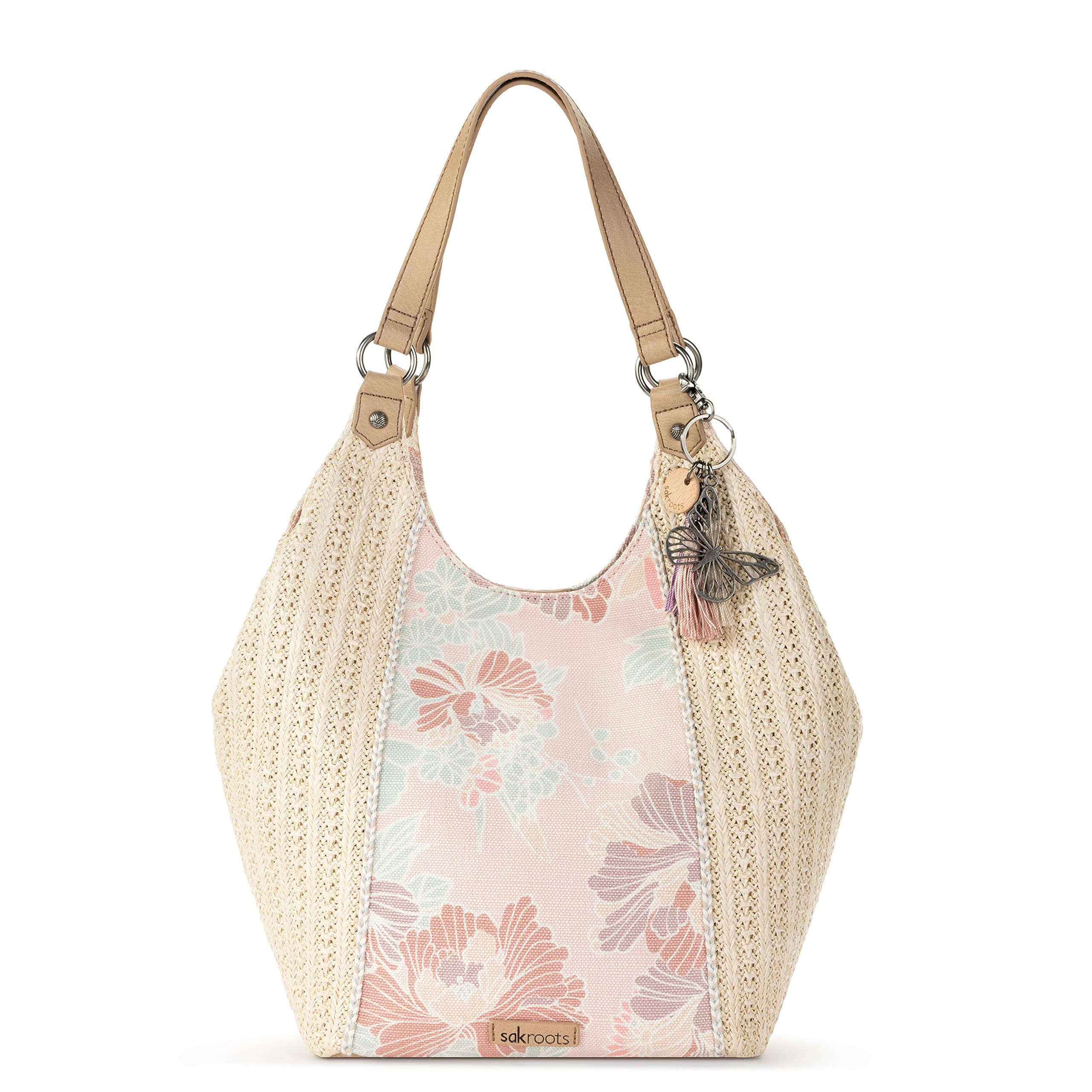 Sakroots Roma Straw Shopper, Petal Pink Flower Blossom