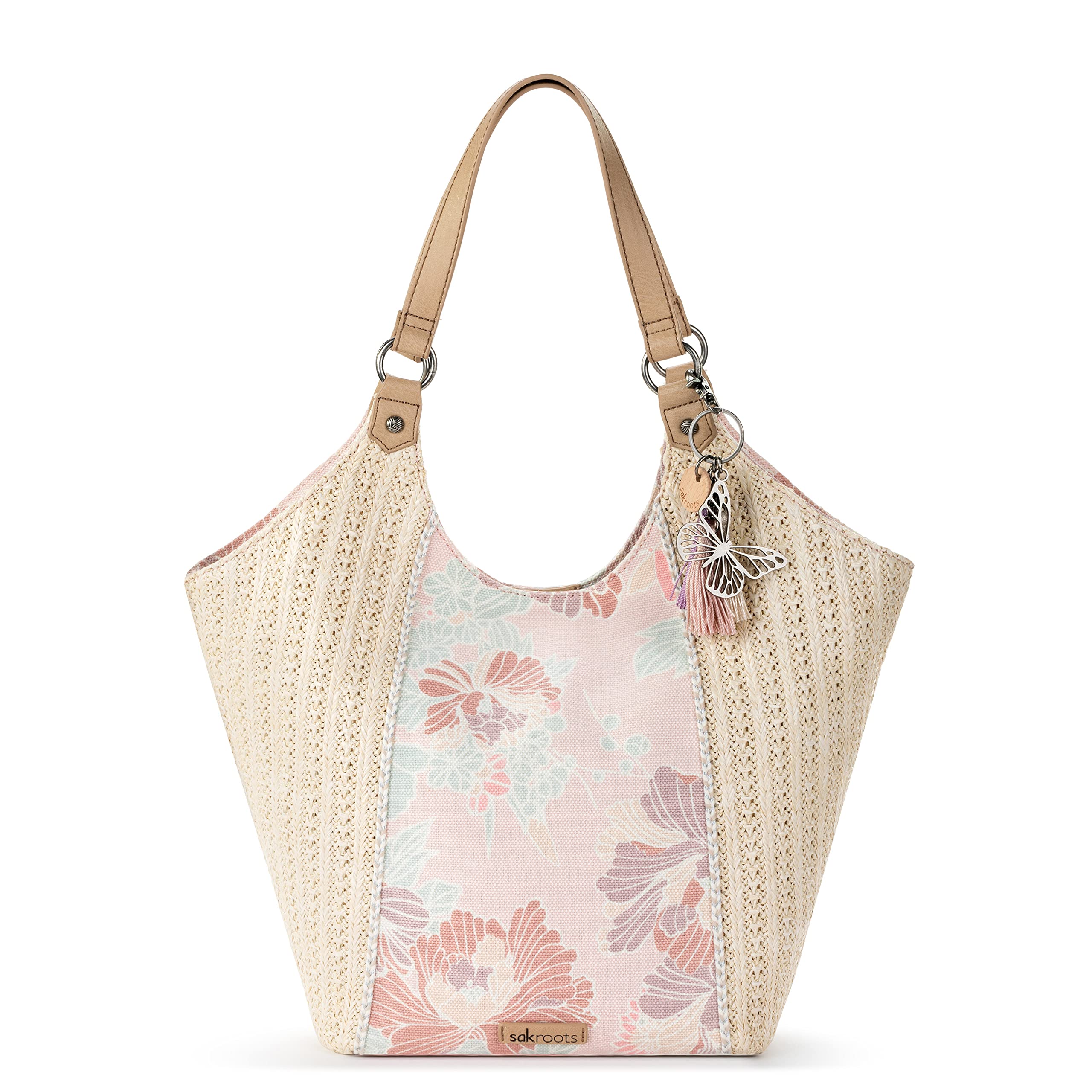 Sakroots Roma Straw Shopper, Petal Pink Flower Blossom