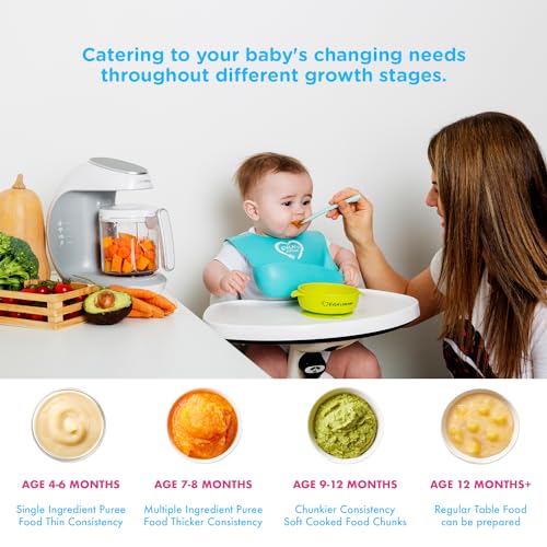 EVLA'S Baby Food Maker, Healthy Homemade Baby Food in Minutes, Steamer, Blender, Baby Food Processor, Touch Screen Control, includes 6 Reusable Food Pouches for Storage or Travel, White