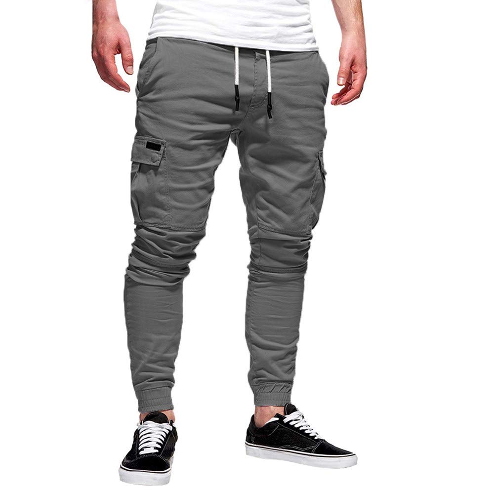 Fashion Sport Pants, Mens Hip Hop Joggers Pants Casual Athletic Running Track Drawstring Sweatpants Trousers (Dark Gray, L)