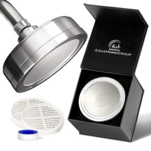 aquahomegroup luxury filtered shower head (metal) 2 cartridges vitamin c+e+a + 5 shower caps - reduses chlorine & sediments - consistent water pressure - massage and spa effery shower head