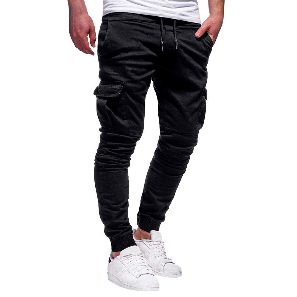 Fashion Sport Pants, Mens Hip Hop Joggers Pants Casual Athletic Running Track Drawstring Sweatpants Trousers (Black, L)