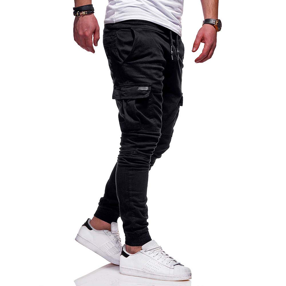 Fashion Sport Pants, Mens Hip Hop Joggers Pants Casual Athletic Running Track Drawstring Sweatpants Trousers (Black, L)