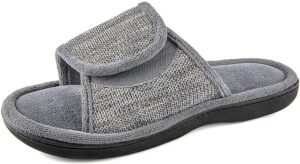 rockdove men's adjustable wrap memory foam slide slipper, size 11-12 us men, grey