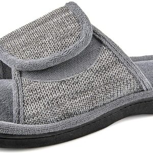 RockDove Men's Adjustable Wrap Memory Foam Slide Slipper, Size 11-12 US Men, Grey