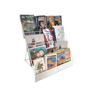 FixtureDisplays® 4-Tiered 18" Wire Display Rack Literature Brochure Magazine Stand Book Tabletop Rack, 2.5" Deep Open Shelves 11936-2WHITE