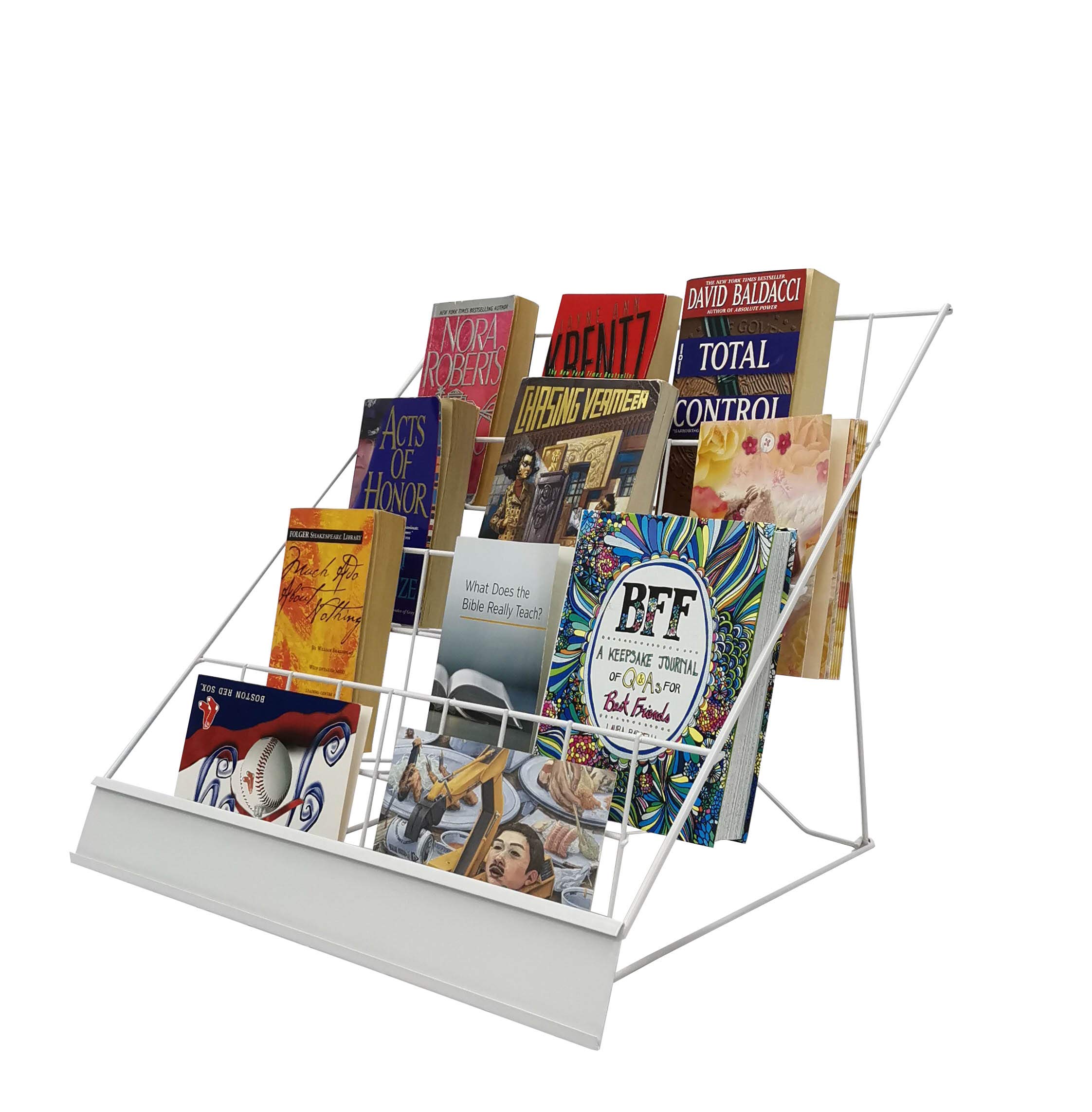 FixtureDisplays® 4-Tiered 18" Wire Display Rack Literature Brochure Magazine Stand Book Tabletop Rack, 2.5" Deep Open Shelves 11936-2WHITE
