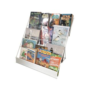 FixtureDisplays® 4-Tiered 18" Wire Display Rack Literature Brochure Magazine Stand Book Tabletop Rack, 2.5" Deep Open Shelves 11936-2WHITE