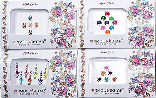 Avador Pack of 25 Assorted Bindi Multiple Sizes Multiple Designs Bollywood Indian Bride for Forehead