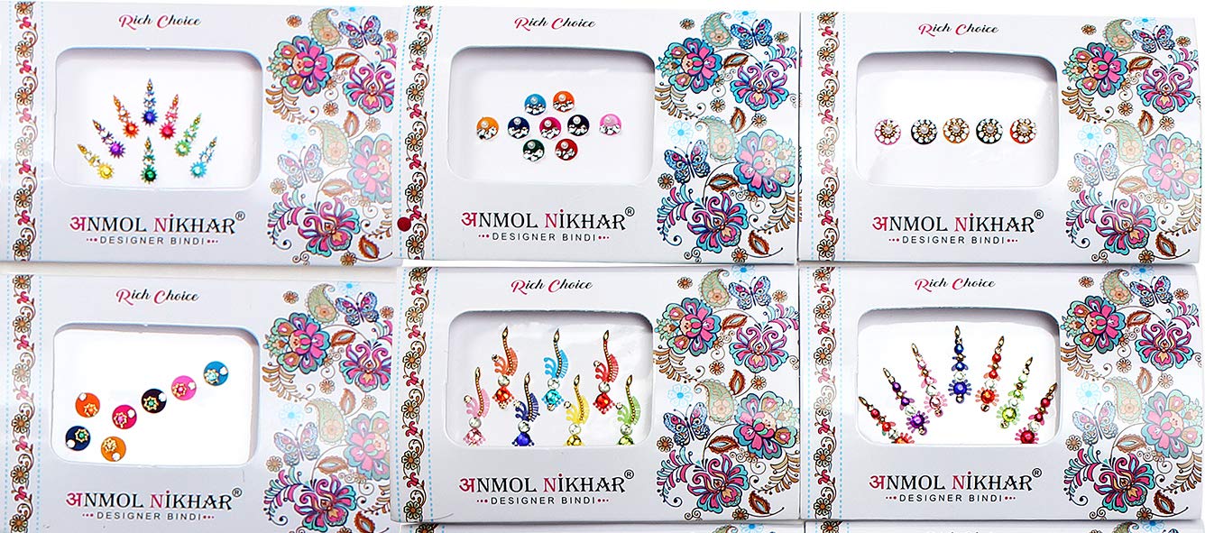 Avador Pack of 25 Assorted Bindi Multiple Sizes Multiple Designs Bollywood Indian Bride for Forehead